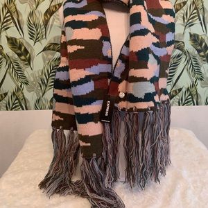 Express multi color Camo Knit Oblong scarf with fringe